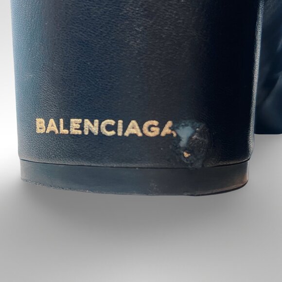 Balenciaga Women’s Black Leather Block Heel Ankle Boots Logo Size EU 38 US 8 - Picture 14 of 16
